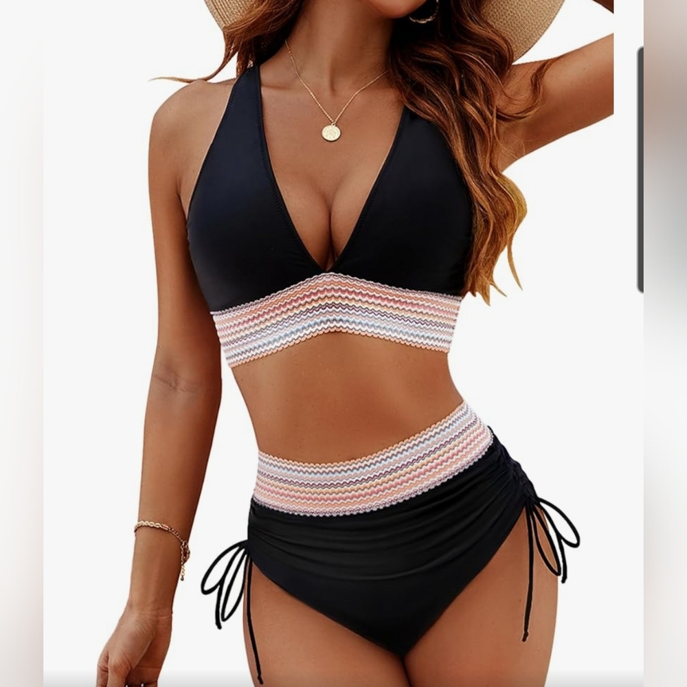 Blooming Jelly High Waisted Color Blocked Bikini Set Size Large